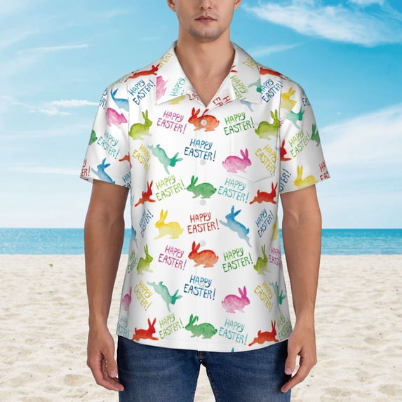 Xecao Happy Easter Rabbit print Hawaiian shirt - a stylish short-sleeve button-down for men, perfect for casual beach and tropical outings.