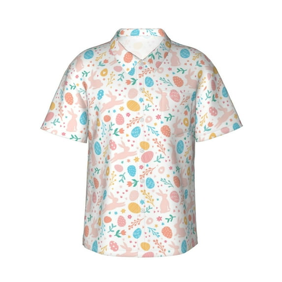 Xecao Happy Easter print Hawaiian shirt - a stylish short-sleeve button-down for men, perfect for casual beach and tropical outings.