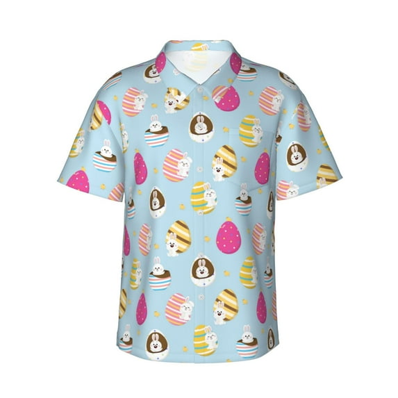 Xecao Happy Easter print Hawaiian shirt - a stylish short-sleeve button-down for men, perfect for casual beach and tropical outings.