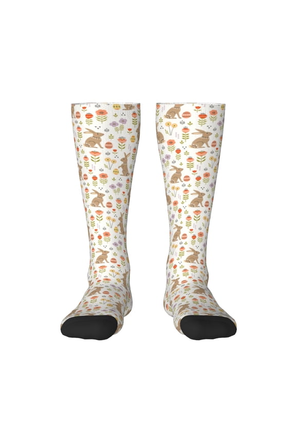 Happy Easter print thigh-high socks, crafted for both men and women with a stretchy, high-opaque design perfect for daily wear