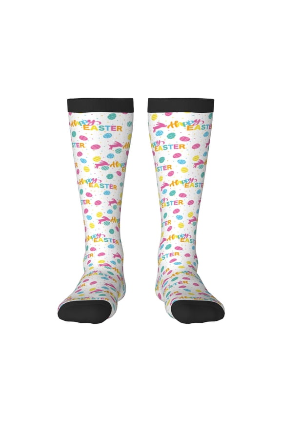Happy Easter print thigh-high socks, crafted for both men and women with a stretchy, high-opaque design perfect for daily wear