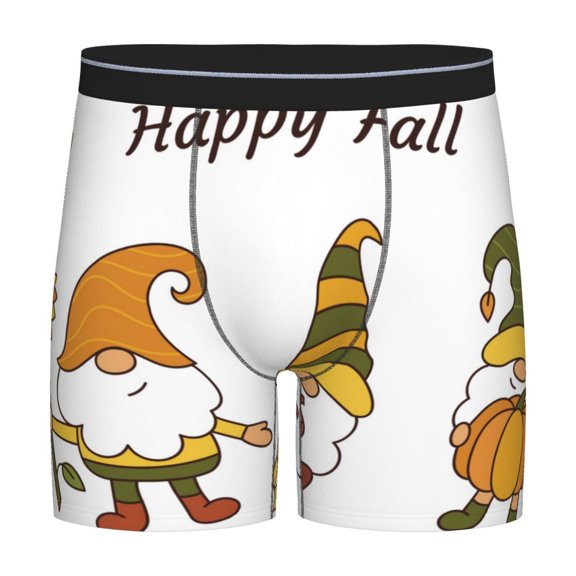 Xecao Happy Fall Print Boxer Briefs for Men's Stretch Moisture-Wicking Underwear, Mid-Rise Classics breathable fabric