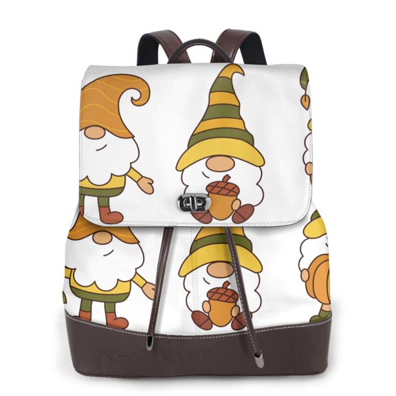 Xecao Happy Fall Print Large Backpack Soft Leather for Women Travel with Compartment, Adjustable Convertible Strap