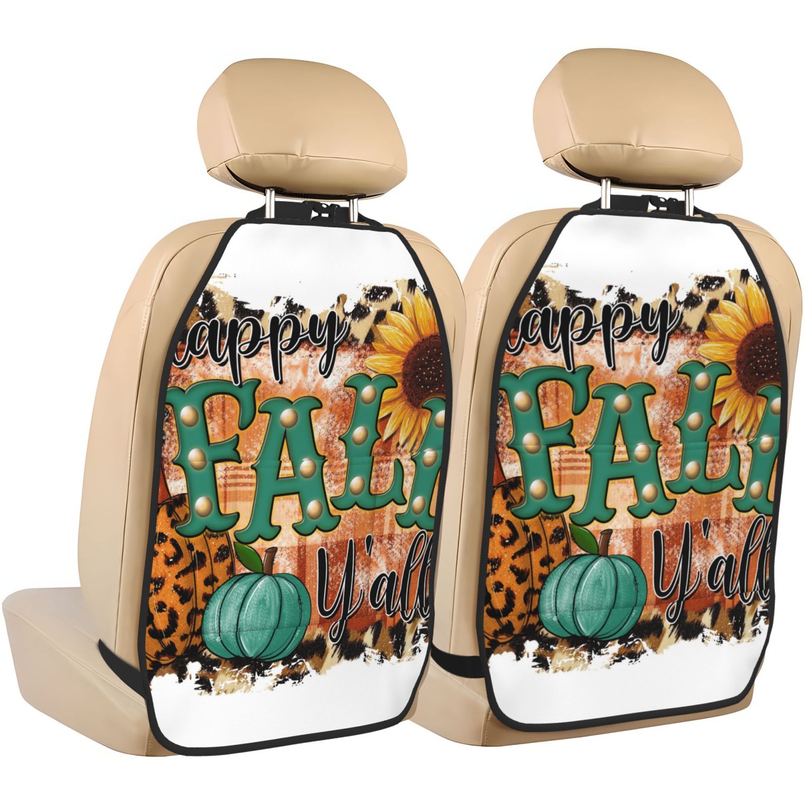 Xecao Happy Fall Y'All Pattern Car Seat Back Protector 2 Pack Large Capacity Pocket, Kick Mats Back Seat Protector