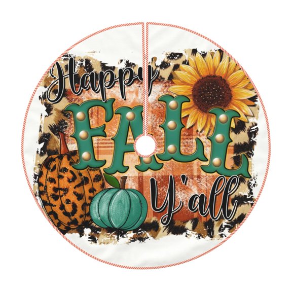 Xecao Happy Fall Y'All Pattern Christmas Tree Skirt Holiday Part Decorations for Christmas Tree, Farmhouse Christmas Decor Xmas Holiday Home Party Decorations-30"