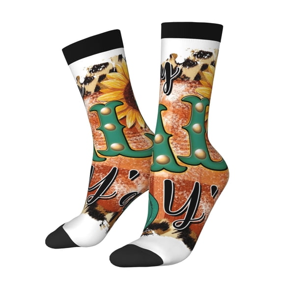 Xecao Happy Fall Y'All Pattern Sport Socks for Women and Men Crew Socks Sporty Calf Socks Casual Socks