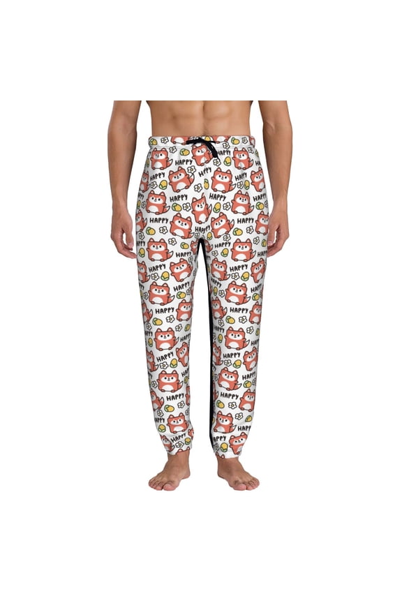 Happy Foxy Faces Print Active Tech Joggers for Men, Mens Sweatpants Lounge Pants with Pockets-XX-Large