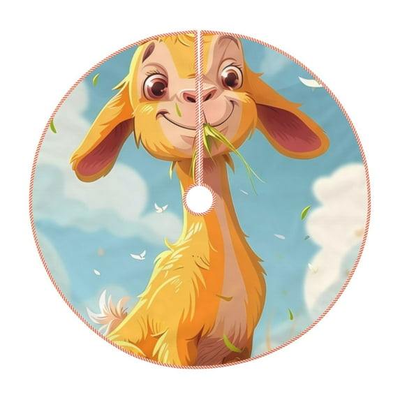 Xecao Happy Goat In Meadow Pattern Christmas Tree Skirt Round Xmas Tree Mat Base Cover for Holiday Home Decorations-30"