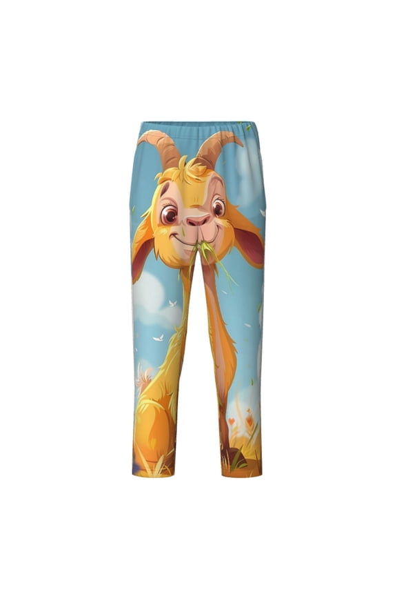 Happy Goat In Meadow Print Teenagers' Pajama Pants Long Sleep Pants Soft Elastic Waist Pajama Bottoms Elastic waist with 2 Pockets 5-16 Years-Small