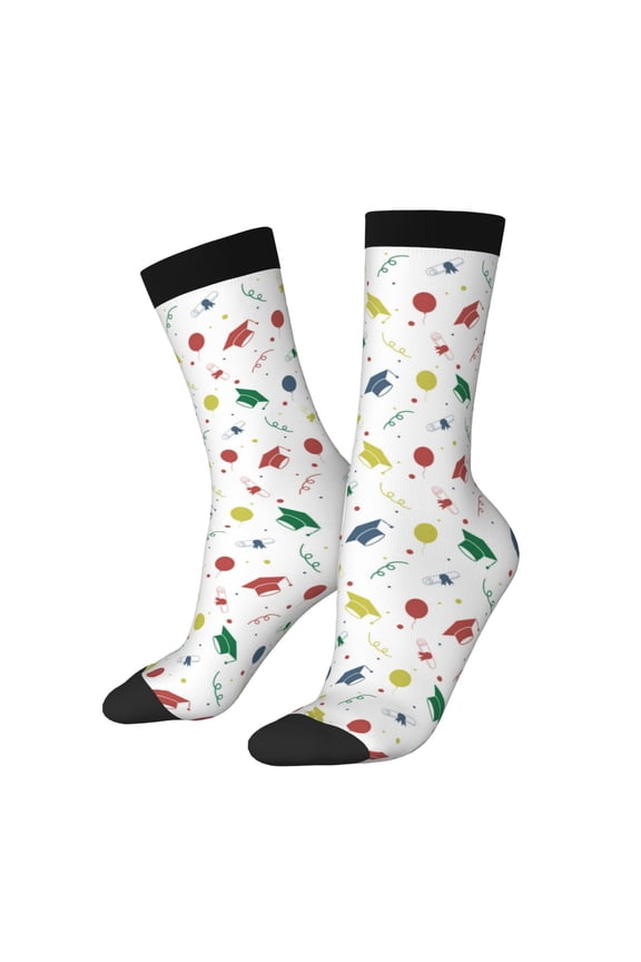 Happy Graduation Pattern Sport Socks for Women and Men Crew Socks Sporty Calf Socks Casual Socks