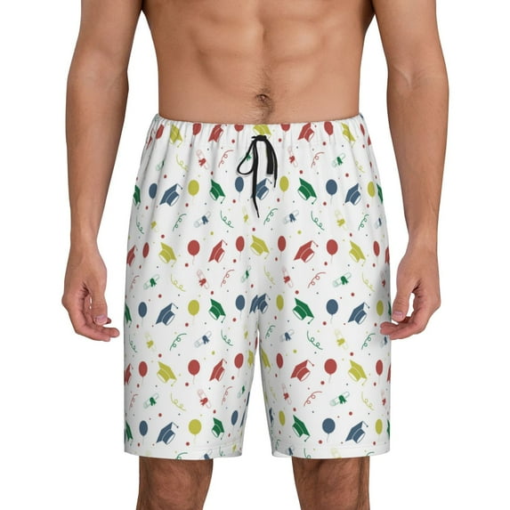 Xecao Happy Graduation Print Men's Sleepwear Shorts Pajama Bottom Lounge Short nightwear with Convenient Pockets for Relaxed Home Wear-Medium