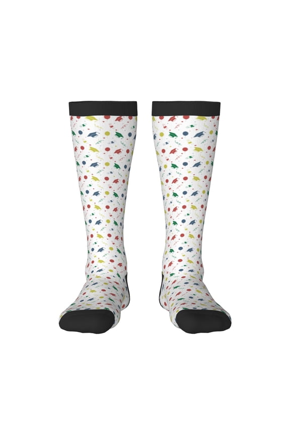 Happy Graduation print thigh-high socks, crafted for both men and women with a stretchy, high-opaque design perfect for daily wear