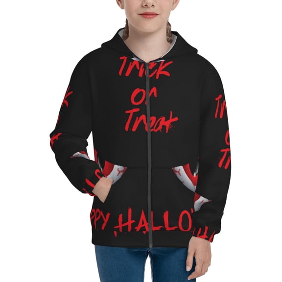 Xecao Happy Halloween2 Pattern Zip Up Hoodies for Boys Girls, Sweatshirt with Pockets-Small