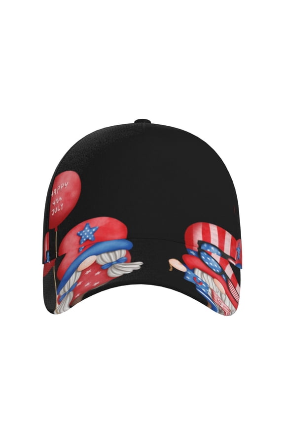Happy Independence Day Gnome for Baseball Cap: Unisex, crafted from classic polyester twill fabric, featuring a soft unconstructed design