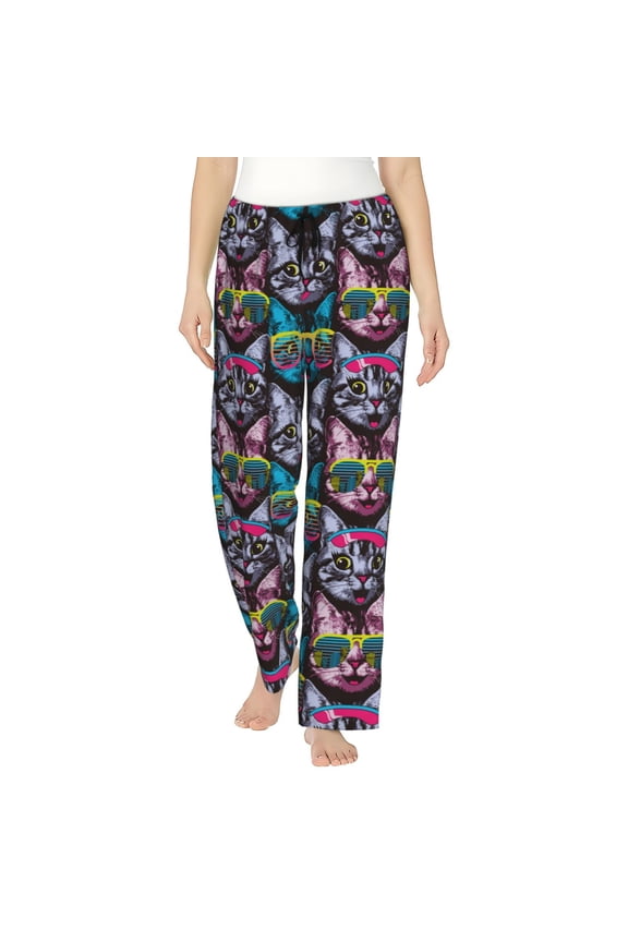 Happy Kitten Faces Print Women's Straight Lounge Pajama Pants,The Epitome of Relaxed Sleepwear-XX-Large