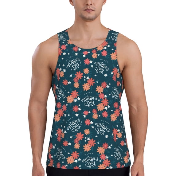 Xecao Happy Mother's Day Men's Tank Top Workout Quick Dry Sleeveless Gym Jogging Muscle Shirts Summer Swim Beach Tops