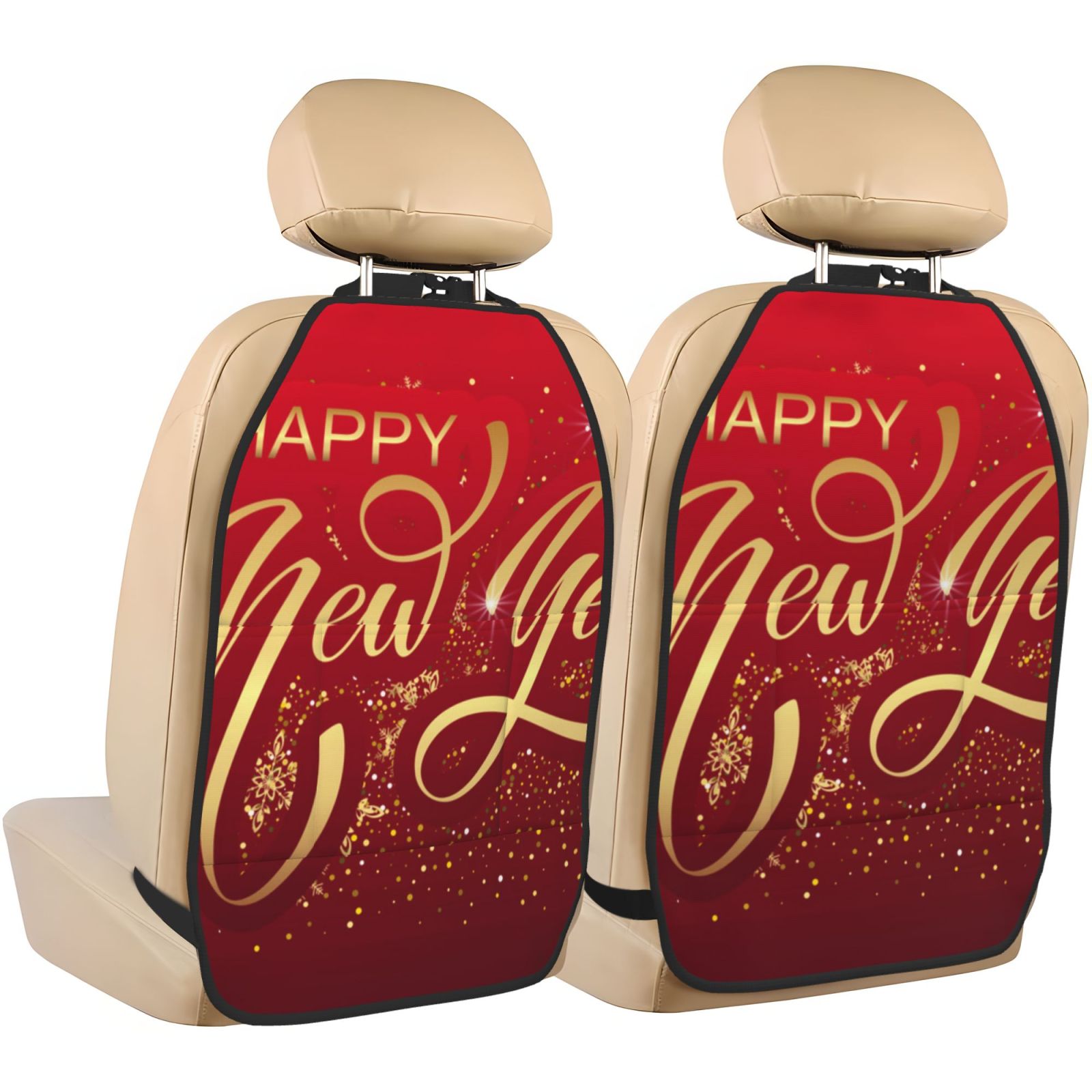 Xecao Happy New Year2 Pattern Car Seat Back Protector 2 Pack Large Capacity Pocket, Kick Mats Back Seat Protector