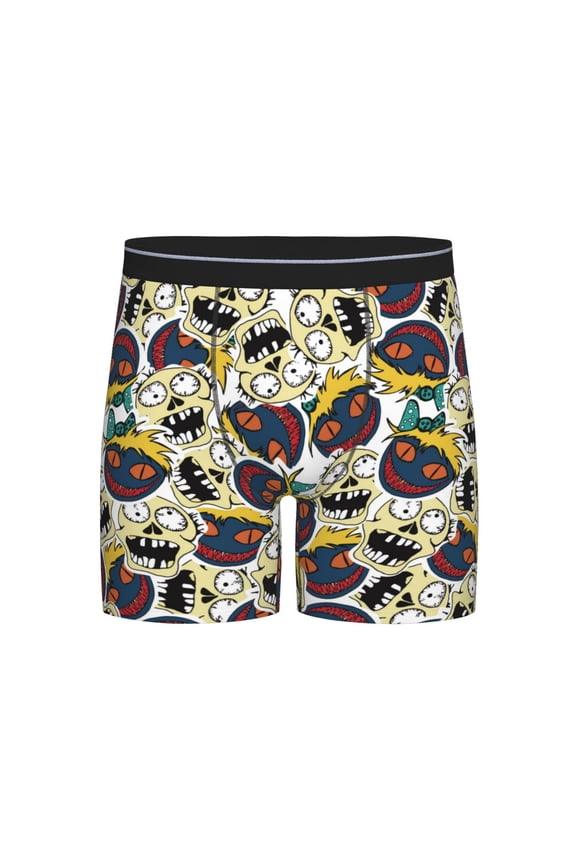 Happy Skeleton Print Boxer Briefs for Men's Stretch Moisture-Wicking Underwear, Mid-Rise Classics breathable fabric