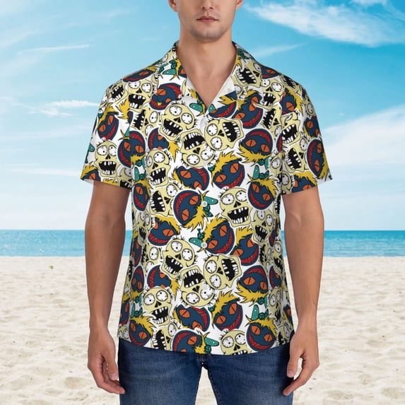Xecao Happy Skeleton print Hawaiian shirt - a stylish short-sleeve button-down for men, perfect for casual beach and tropical outings.