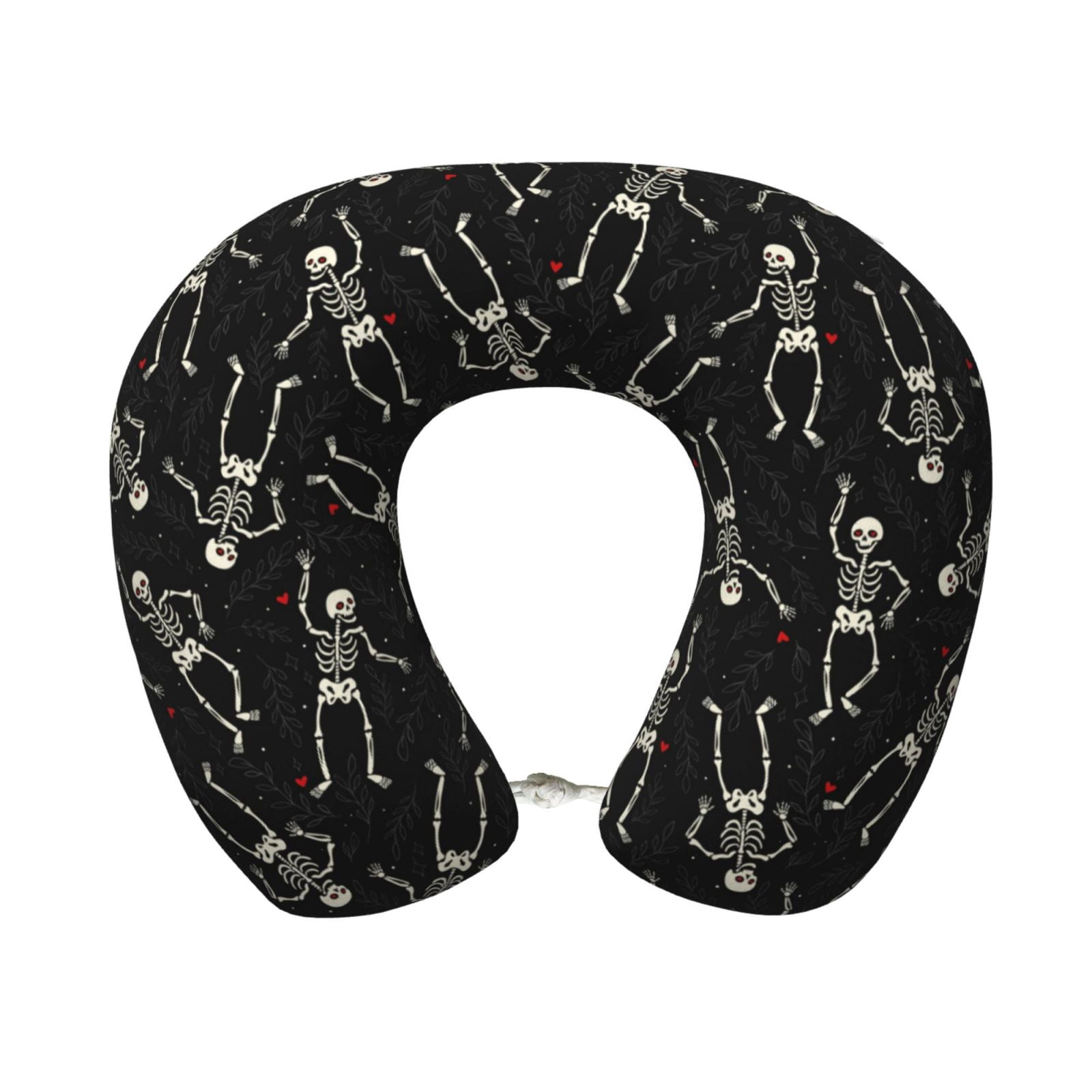 Xecao Happy Skeletons Dancing Print Memory Foam Cervical Neck Pillow Versatile U-Shaped Pillows for Home,Office,Camping,Travelling,Soft Washable Cover
