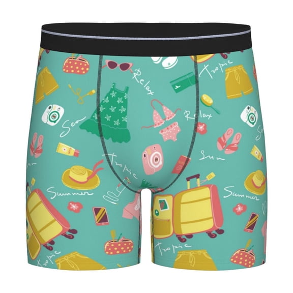 Xecao Happy Summer Print Boxer Briefs for Men's Stretch Moisture-Wicking Underwear, Mid-Rise Classics breathable fabric
