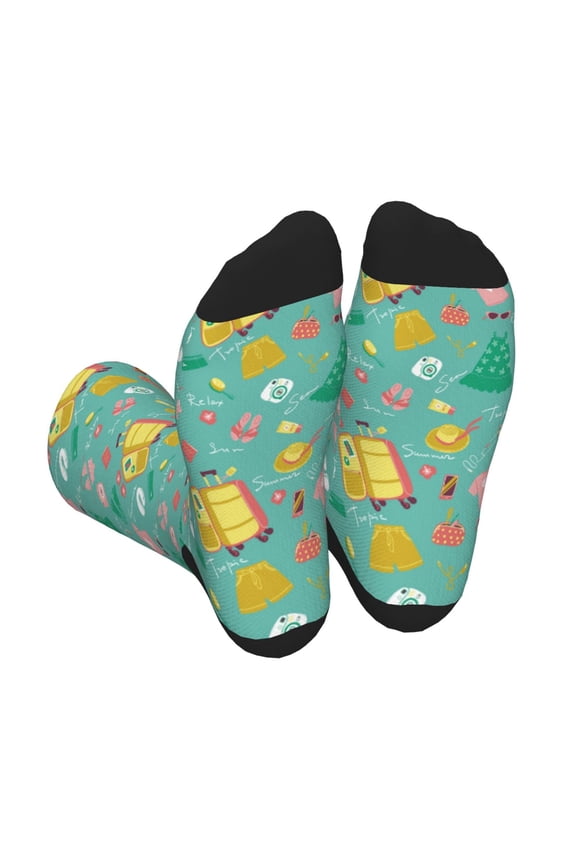 Happy Summer Print Crew Socks for Men and Women, Men's Soft Moisture-wicking Sock