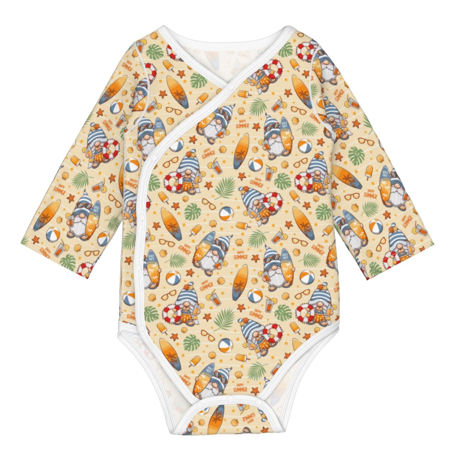 Xecao Happy Summer With Gnome Print Baby unisex-baby Cotton Long-sleeve Bodysuits-18 Months