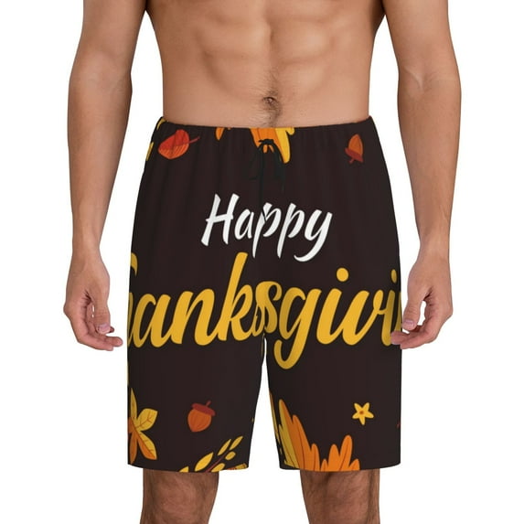Xecao Happy Thanksgiving 1 Print Men's Sleepwear Shorts Pajama Bottom Lounge Short ,Nightwear with Convenient Pockets for Relaxed Home Wear-Large