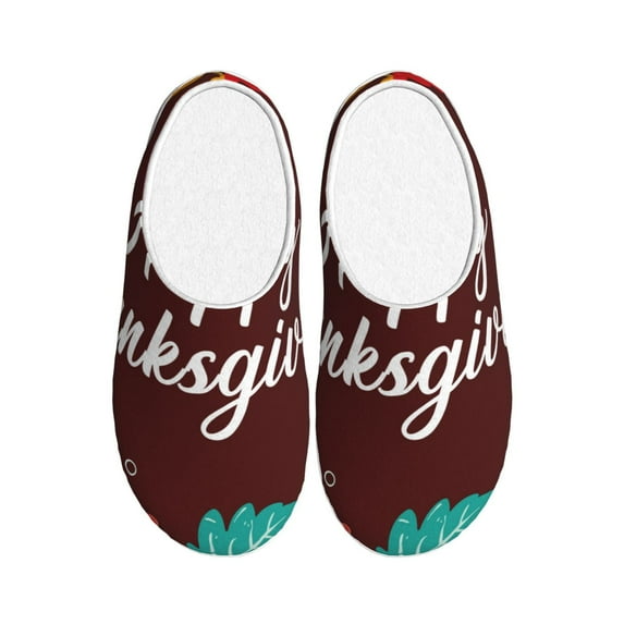 Xecao Happy Thanksgiving Print Cotton Slippers Fuzzy Warm Cozy Slippers Non Slip House Slippers For Indoor Outdoor Cotton Slippers House Slippers-35/36