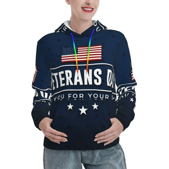 Xecao Happy Veterans Day Pattern Hoodies for Women Sweatshirts Long Sleeve Sweatshirts Pullover Outfits with Pocket-Medium