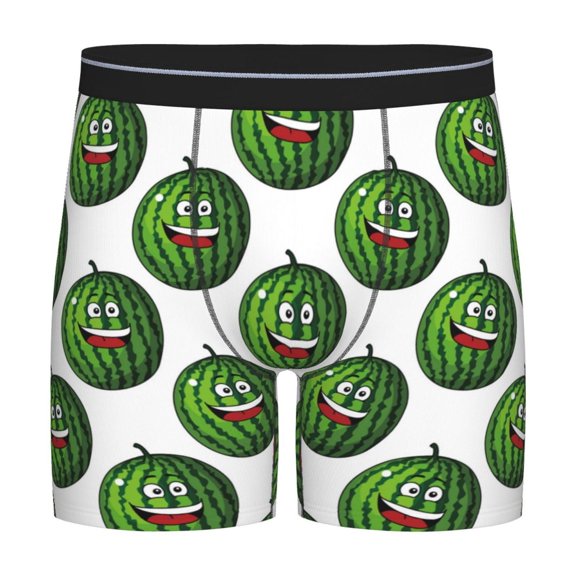 Xecao Happy Watermelon Print Boxer Briefs for Men's Stretch Moisture-Wicking Underwear, Mid-Rise Classics breathable fabric