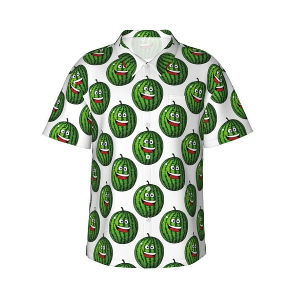 Xecao Happy Watermelon print Hawaiian shirt - a stylish short-sleeve button-down for men, perfect for casual beach and tropical outings.
