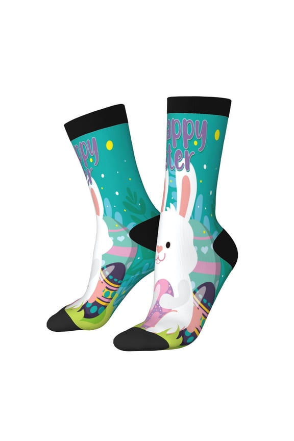 Happy easter Pattern Sport Socks for Women and Men Crew Socks Sporty Calf Socks Casual Socks