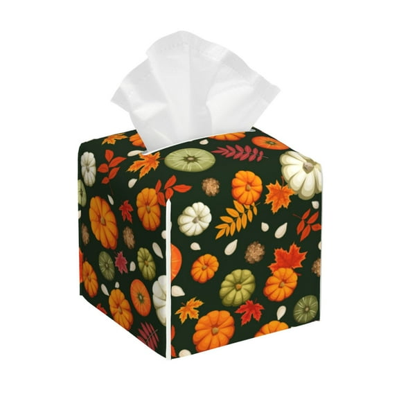 Xecao Harvest Pumpkins for Tissue Box Cover Holder Square - Leather Decorative Organizer for Tabletop, Bathroom, Car, Office