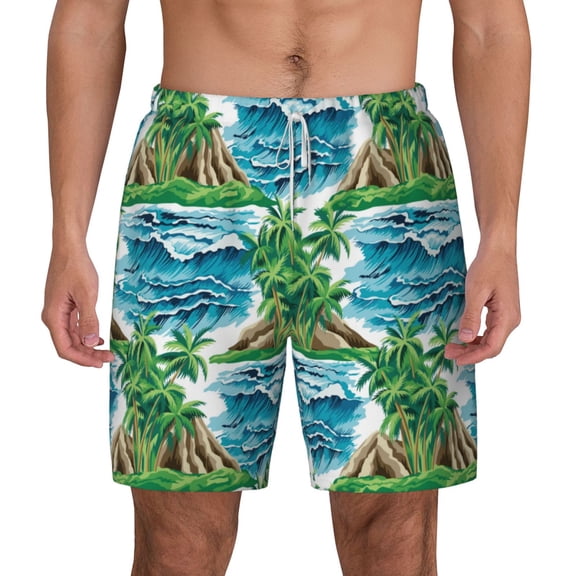 Xecao Hawaii Palms for Men's Swimming Trunks Swim Trunks Quick Dry Swim Shorts with Mesh Lining Funny Swimwear Bathing Suits