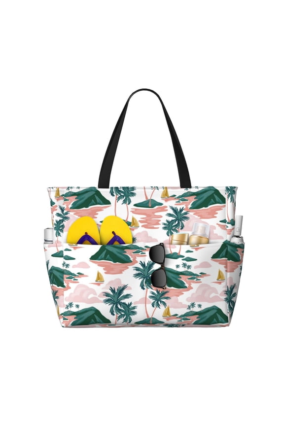 Hawaii Palms for versatile beach bag for women includes zipper pockets and waterproof material, ideal for vacations and adventures.
