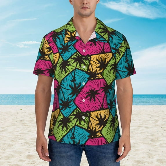 Xecao Hawaii Palms print Hawaiian shirt - a stylish short-sleeve button-down for men, perfect for casual beach and tropical outings.