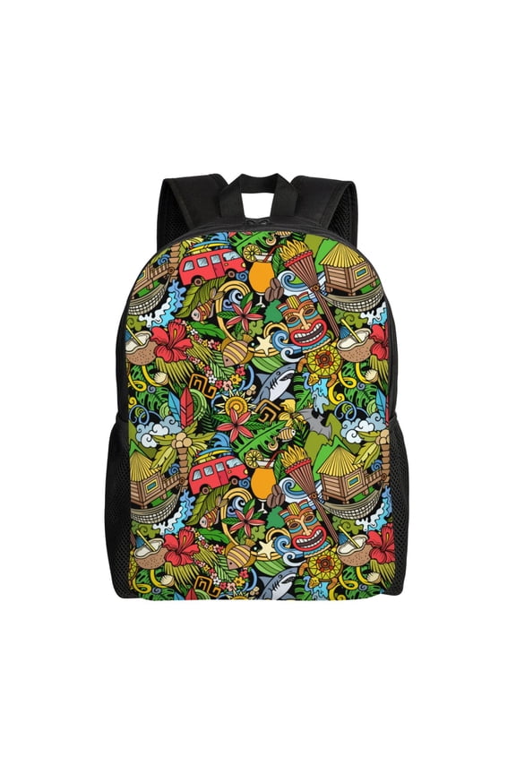 Hawaiian Culture Symbols 1 Print School Backpack with Laptop Compartment Small Travel Laptop Backpack for Women Men Waterproof College Backpack Simple School Bag