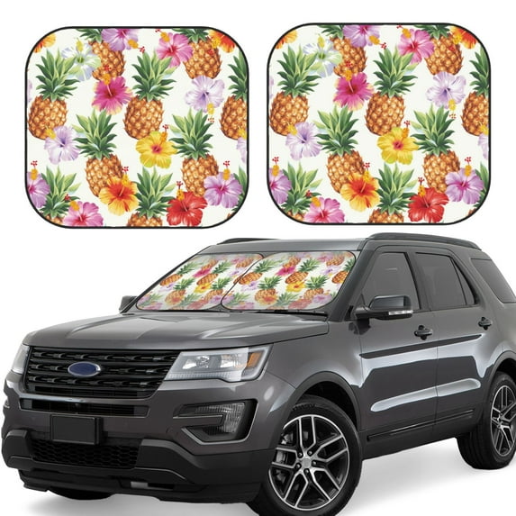 Xecao Hawaiian Pineappl for Foldable Car Sun Shades (2-Pack) offer sun protection with an easy-fold design for convenient windshield shading.