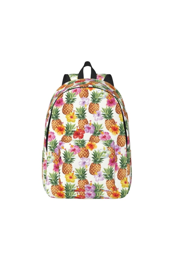 Hawaiian Pineapples And Hibiscus Flowers for Canvas College Laptop Backpack, Durable Rucksack Travel Notebook Bag School Backpack Book Bag for Men Women