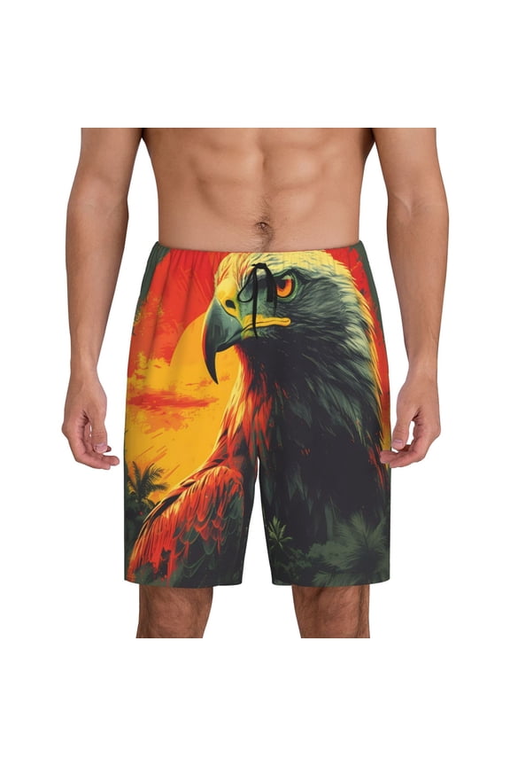 Hawaiian Style Bald Eagle Print Men's Sleepwear Shorts Pajama Bottom Lounge Short nightwear with Convenient Pockets for Relaxed Home Wear-X-Large