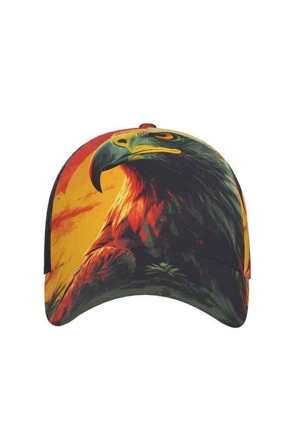 Hawaiian Style Bald Eagle for Baseball Cap: Unisex, crafted from classic polyester twill fabric, featuring a soft unconstructed design