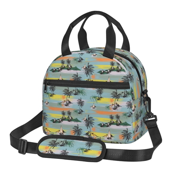 Xecao Hawaiian Style Print Insulated Lunch Box, Lunch Cags Lunch Bag Featuring An Adjustable Shoulder Strap