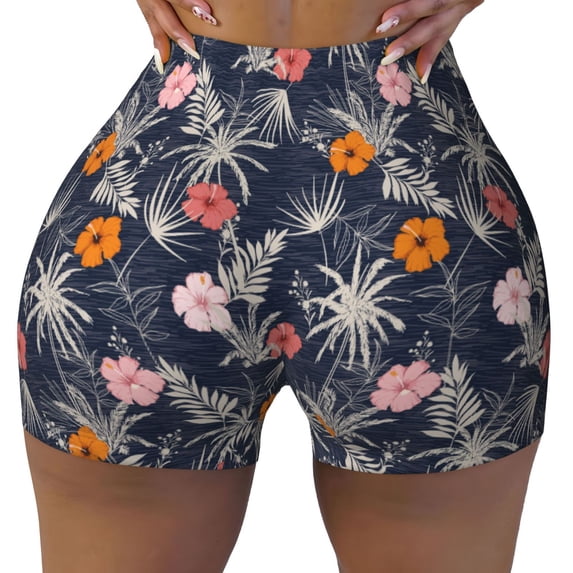 Xecao Hawaiian Style Print Workout Shorts for Women Soft Smooth Gym Yoga Scrunch Active Tennis Workout Running Shorts