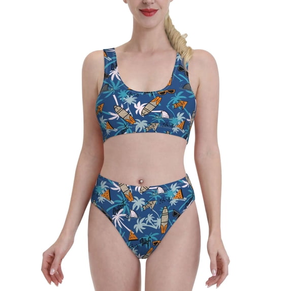 Xecao Hawaiian Style for Two-Piece Swimsuit for Women - a sporty, high-waisted bathing suit perfect for the beach, parties, or surfing adventures