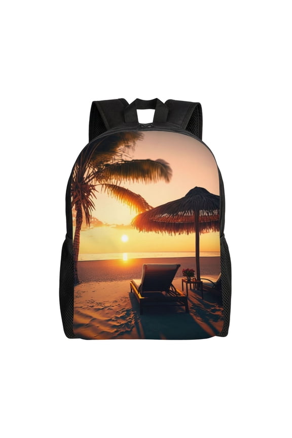 Hawaiian Sunset Beach Print School Backpack with Laptop Compartment Small Travel Laptop Backpack for Women Men Waterproof College Backpack Simple School Bag