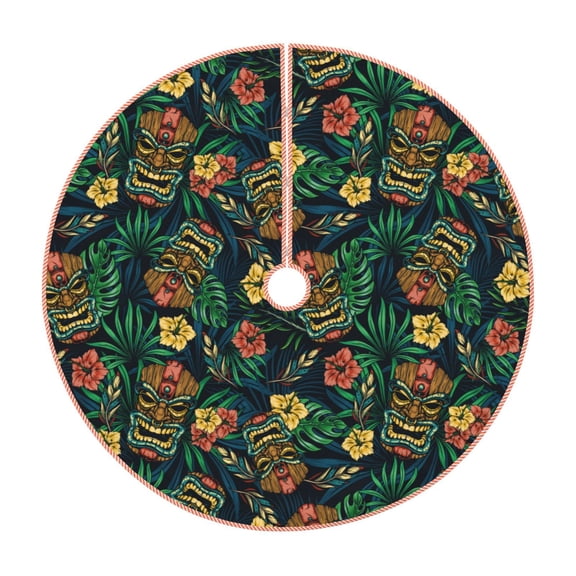 Xecao Hawaiian Tribal Mask Pattern Christmas Tree Skirt Holiday Part Decorations for Christmas Tree, Farmhouse Christmas Decor Xmas Holiday Home Party Decorations-30"