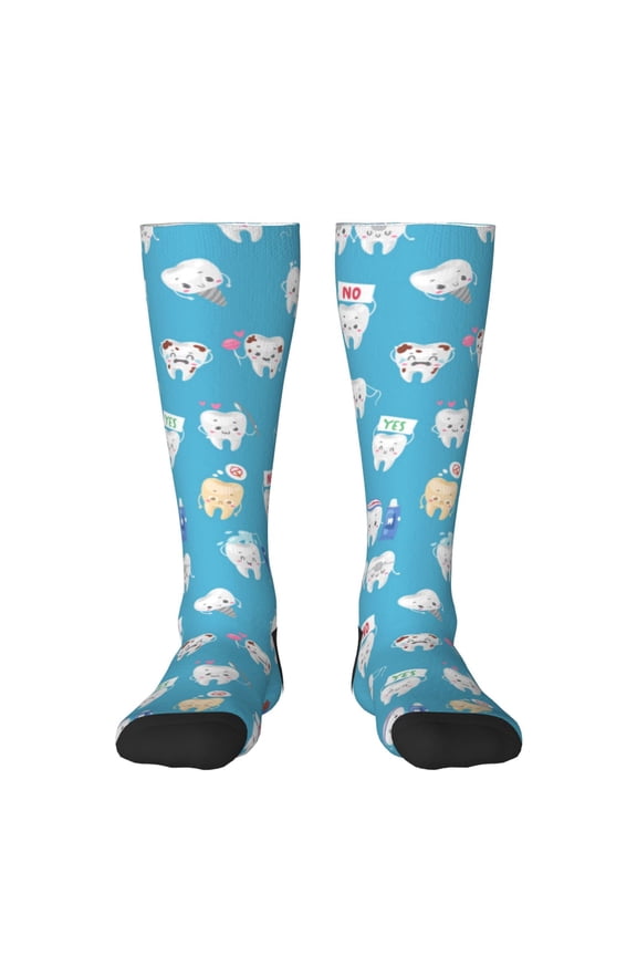 Healthy And Ill White Teeth print thigh-high socks, crafted for both men and women with a stretchy, high-opaque design perfect for daily wear