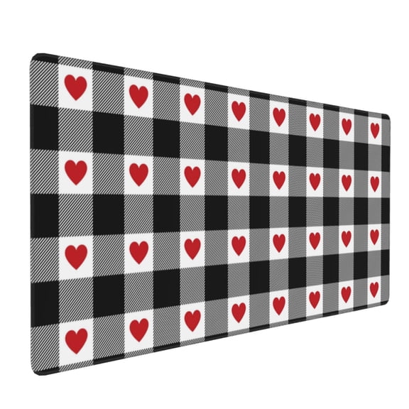 Xecao Heart Black Buffalo Plaid Gingham Print Large Mouse Pad, 16x35.5in Mousepad, Professional Non-Slip Rubber Base Big Mouse Pad, Mouse Pad for Gaming & Office Full Desk Mouse Pad