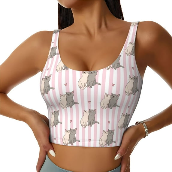 Xecao Heart Cat for Sports Bra with Removable Pads, Crop Tank Top Design, Women's Longline Sports Bra - Non-Wired - Medium
